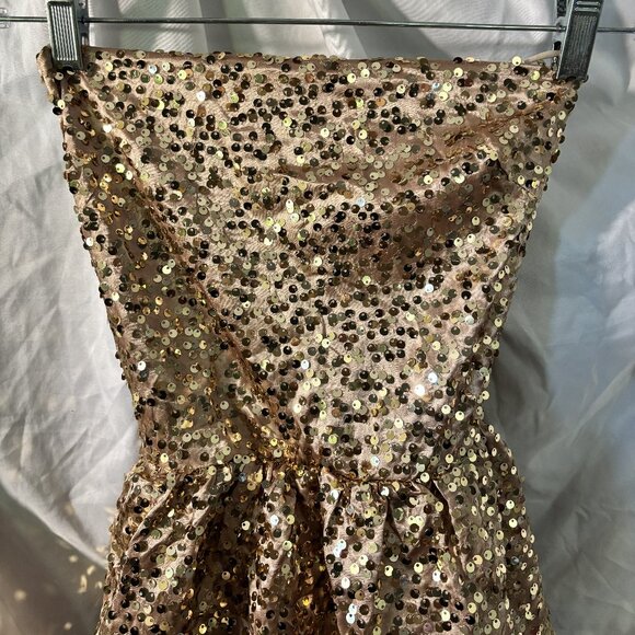 Lucy in the Sky Gold Sequin Strapless Ruffle Mini Dress – Size L - Picture 1 of 6